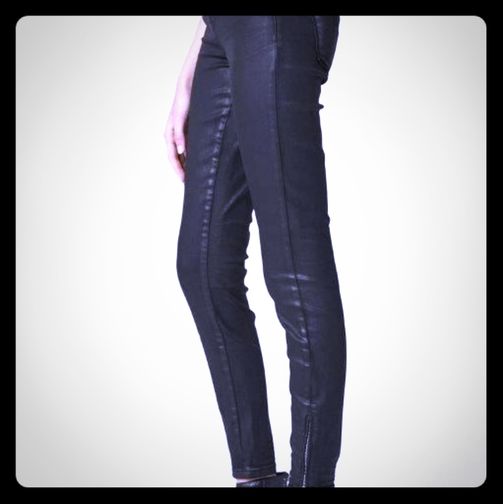 Black Coated Denim Ankle-Zip Skinny Jeans